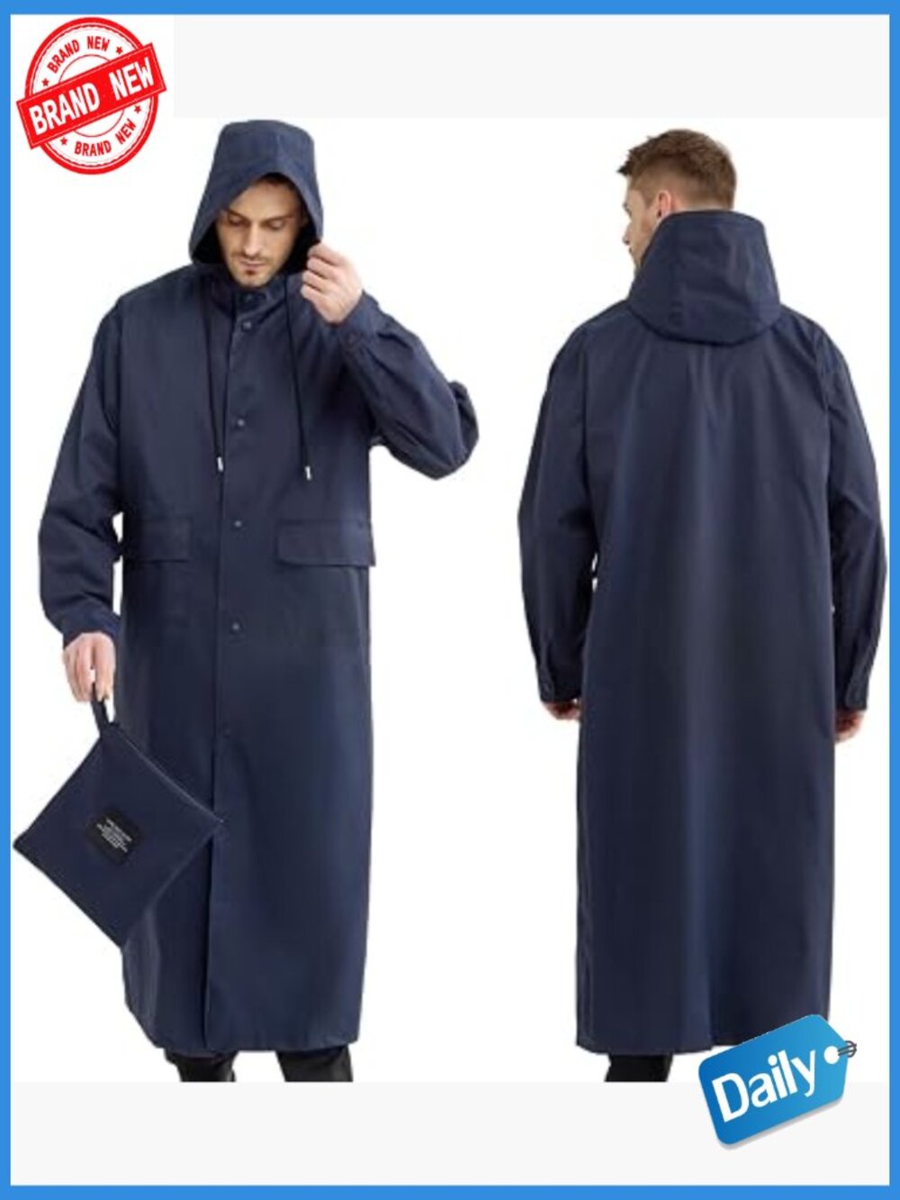 Men's Lightweight Waterproof Rain Jacket Hooded Windbreaker Packable Trench